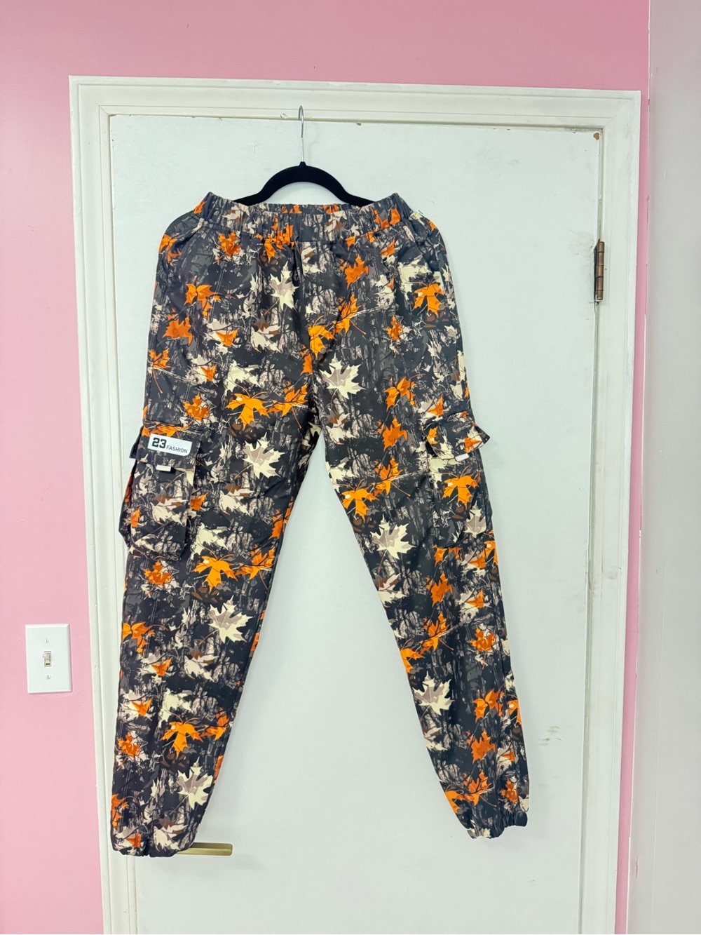 Kids Cargo Joggers with Orange Leaf Print - Unbranded